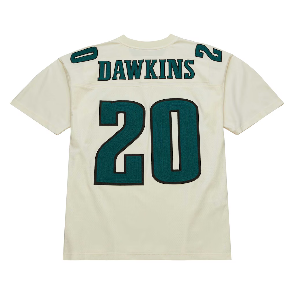 Elroe P.Eagles #20 Brian Dawkins Mitchell & Ness Cream Chainstitch Legacy Jersey