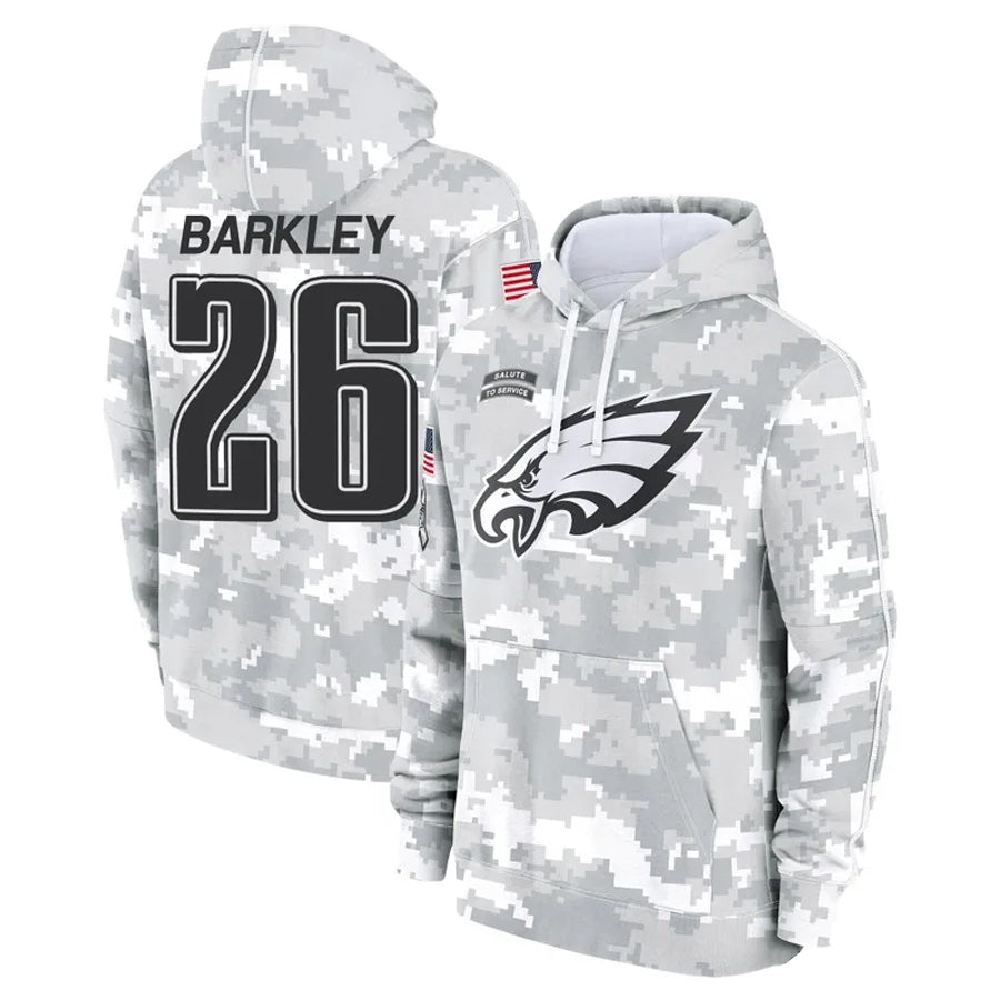 Elroe P.Eagles #26 Saquon Barkley Player Military Hoodie Arctic Camo Salute To Service Stitched Jerseys