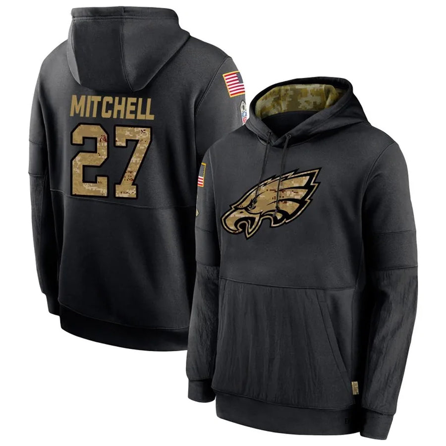 Elroe P.Eagles #27 Quinyon Mitchell Player Black Military Hoodie Game Stitched Jerseys