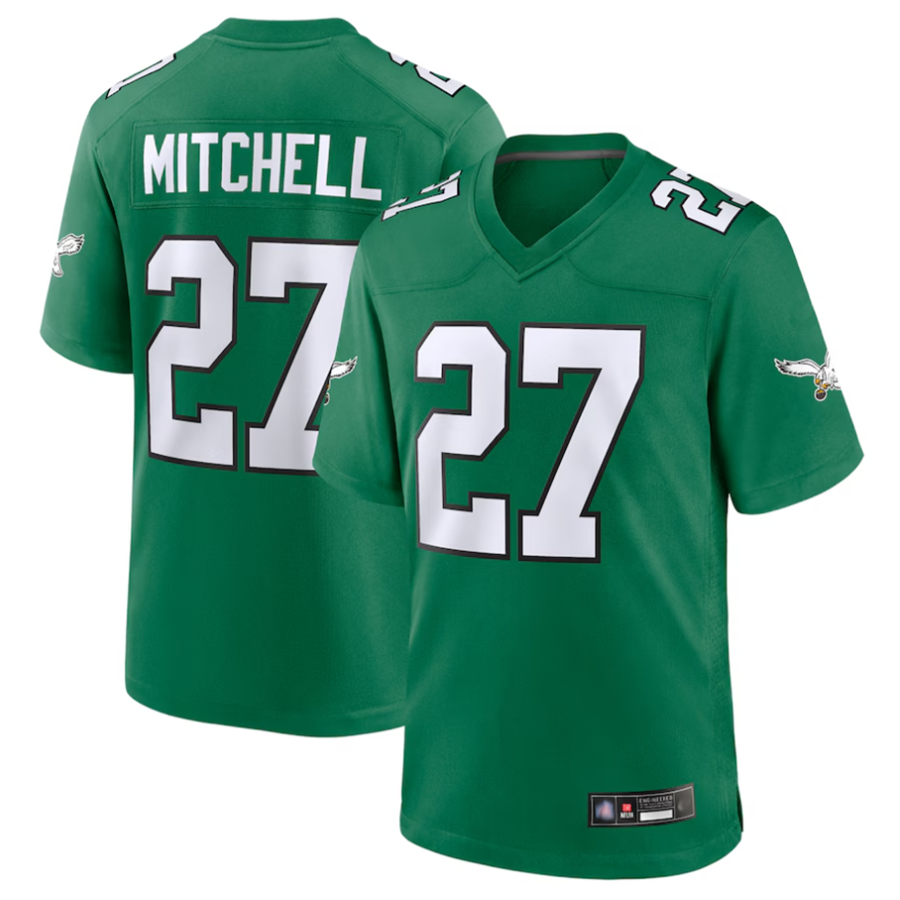 Elroe P.Eagles #27 Quinyon Mitchell Player Kelly Green Replica Game Stitched Jerseys