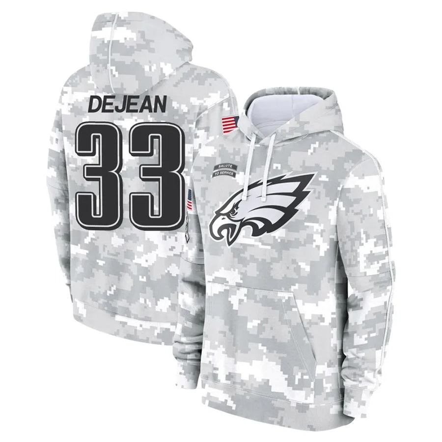 Elroe P.Eagles #33 Cooper DeJean Player Military Hoodie Arctic Camo Salute To Service Stitched Jerseys