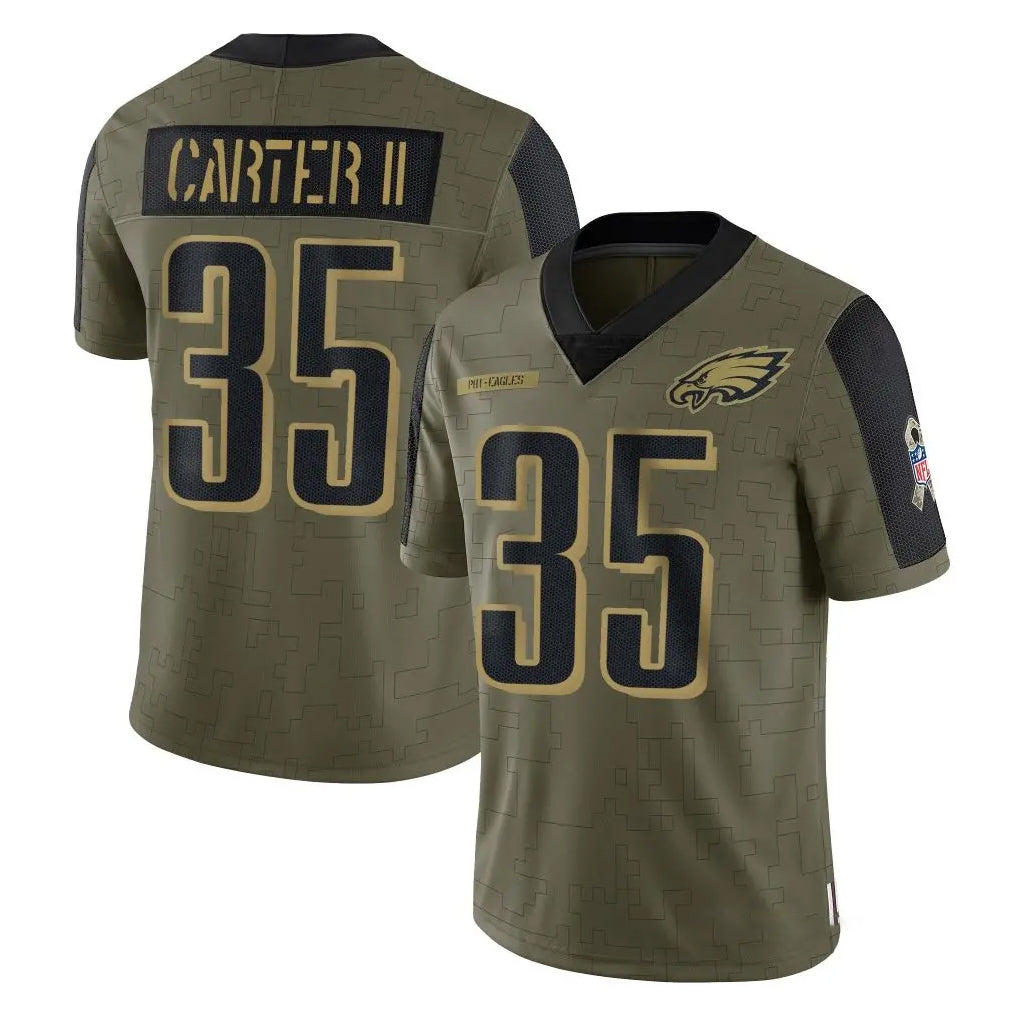Elroe P.Eagles #35 Michael Carter II Player Olive Salute To Service Limited Game Stitched Jerseys