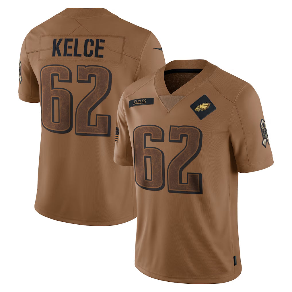 Elroe P.Eagles #62 Jason Kelce Player Brown Salute To Service Limited Stitched Jerseys