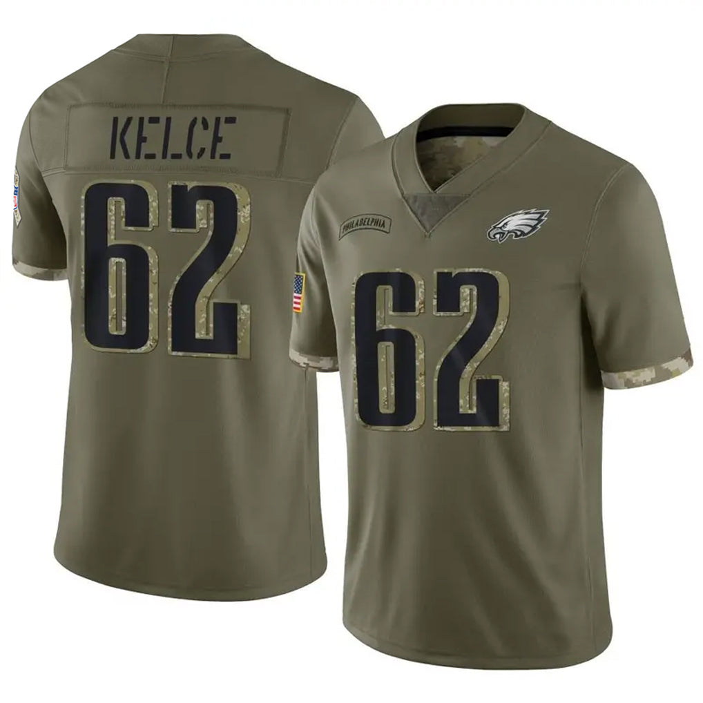 Elroe P.Eagles #62 Jason Kelce Player Salute To Service Olive Stitched Jerseys
