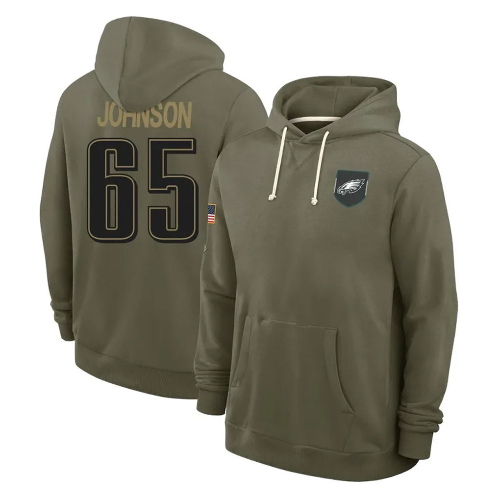 Elroe P.Eagles #65 Lane Johnson Player Olive Salute to Service Pullover Hoodies Limited Stitched Jerseys