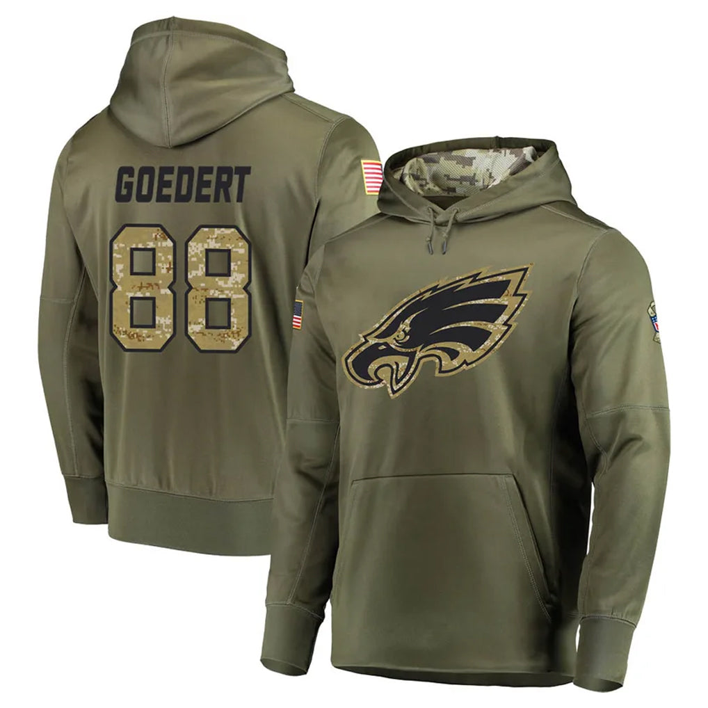 Elroe P.Eagles #88 Dallas Goedert Player Olive Salute to Service Pullover Hoodies Home Game Stitched Jerseys