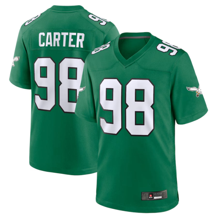 Elroe P.Eagles #98 Jalen Carter Green Alternate Game Jersey Stitched American Stitched Jersey