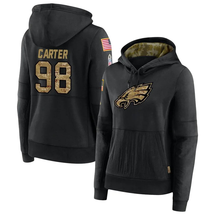 Elroe P.Eagles #98 Jalen Carter Player Black Military Hoodie Game Stitched Jerseys
