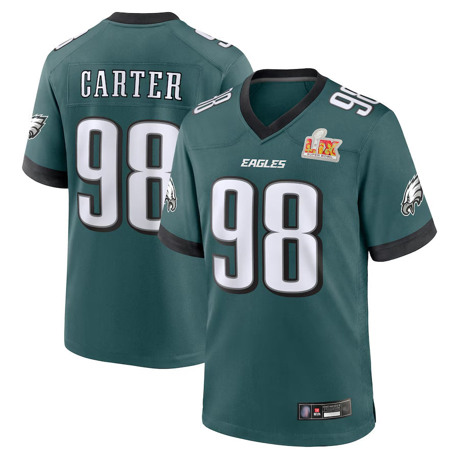 Elroe P.Eagles #98 Jalen Carter Player Midnight Green Super Bowl LIX Game Stitched Jerseys