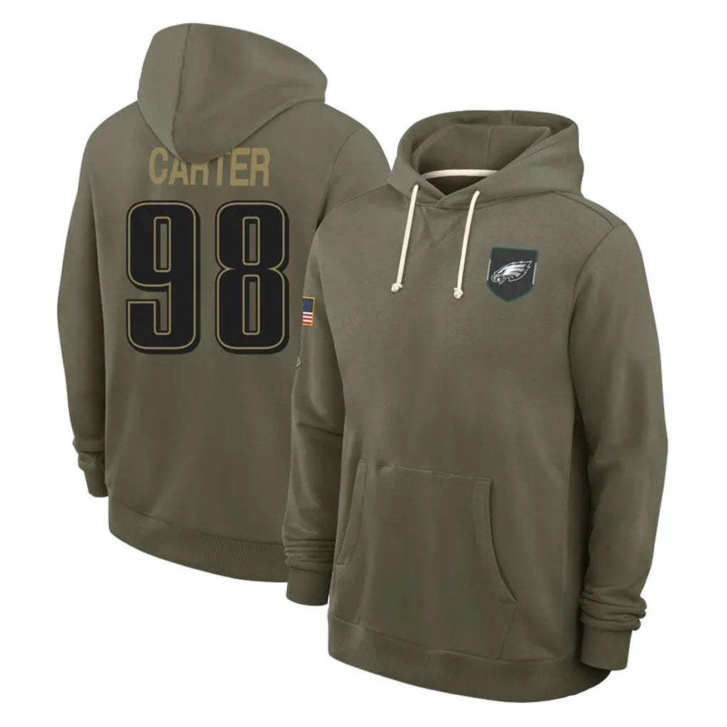 Elroe P.Eagles #98 Jalen Carter Player Olive Salute to Service Pullover Hoodies Limited Stitched Jerseys