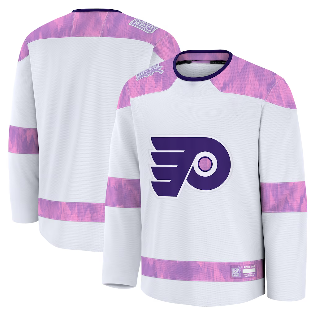 Elroe P.Flyers White 2024 Hockey Fights Cancer Practice Jerseys