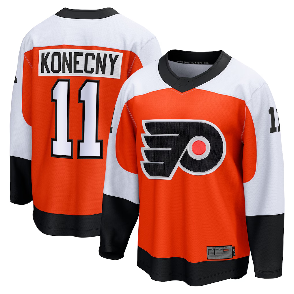 Elroe P.Flyers #11 Travis Konecny Orange Home Breakaway Jerseys