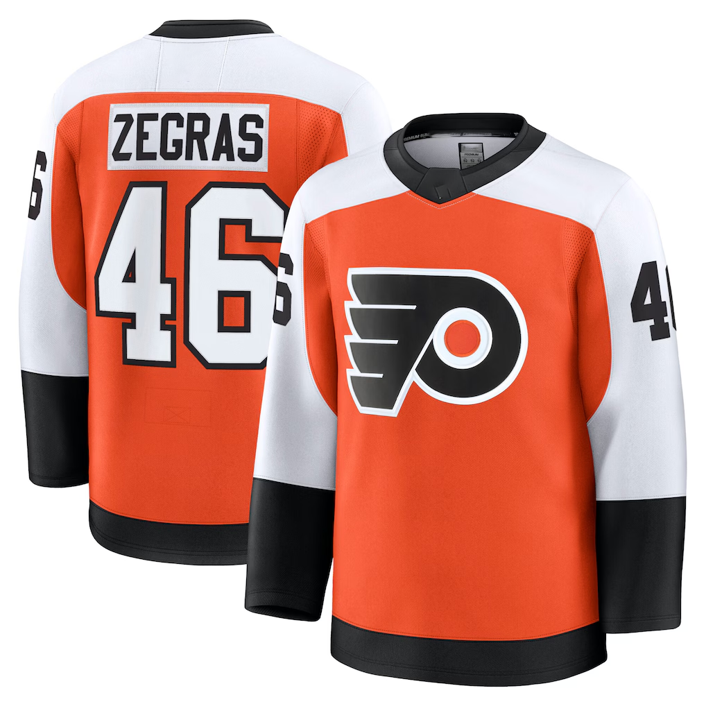Elroe P.Flyers #46 Trevor Zegras Orange Home Breakaway Jerseys