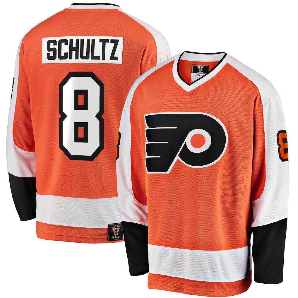 Elroe P.Flyers #8 Dave Schultz Orange Premier Breakaway Retired Player Jerseys