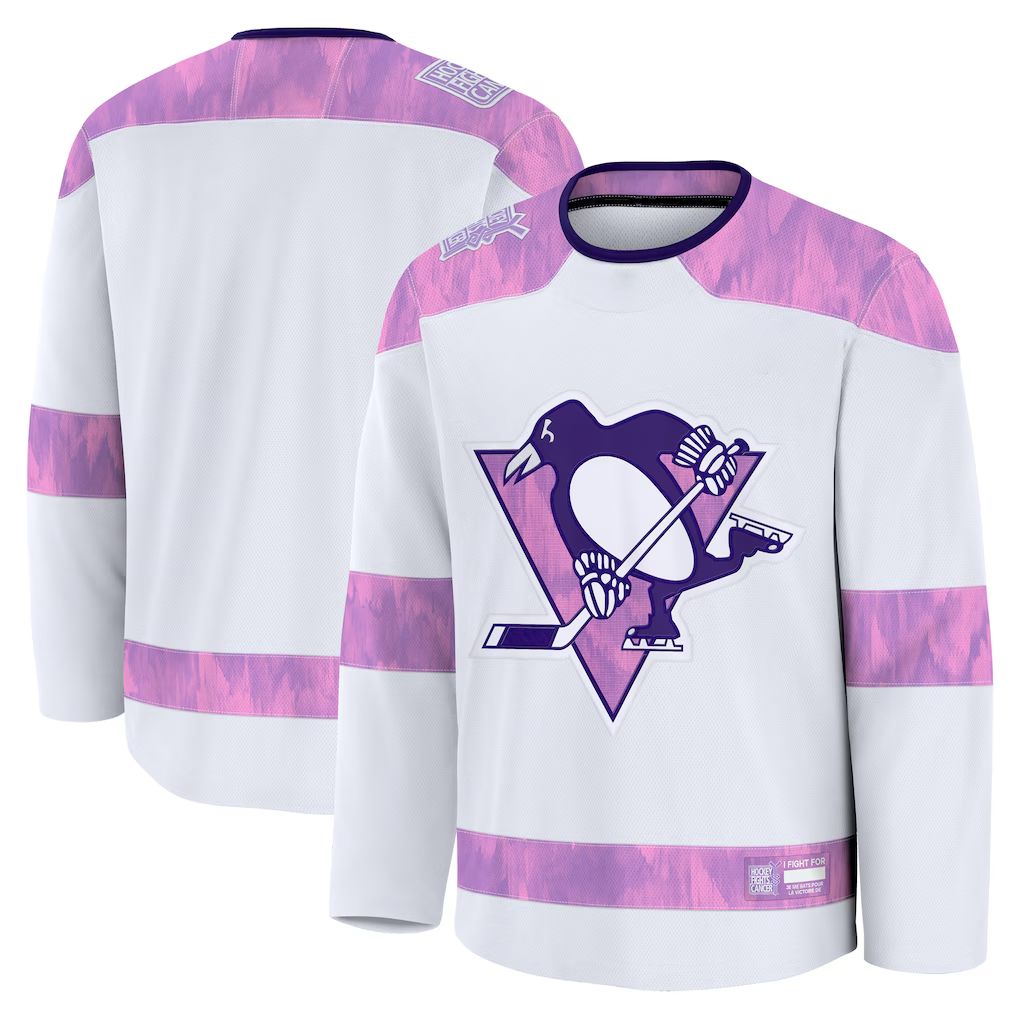 Elroe P.Penguins White 2024 Hockey Fights Cancer Practice Jerseys