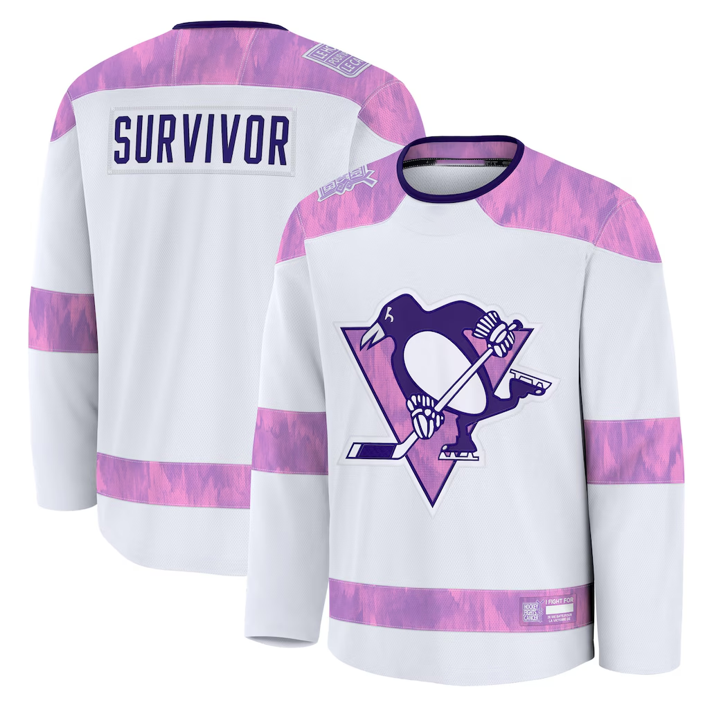 Elroe P.Penguins White Hockey Fights Cancer Survivor Practice Jerseys
