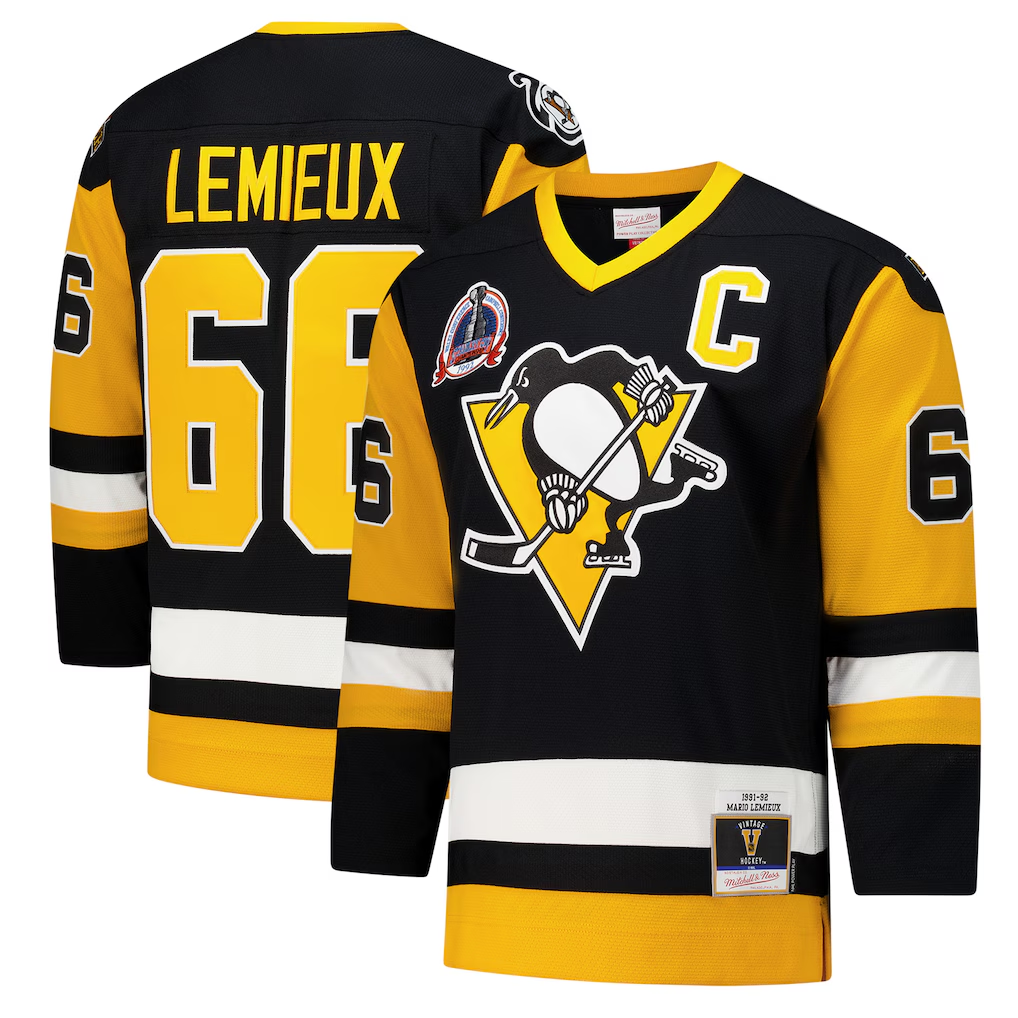 Elroe P.Penguins #66 Mario Lemieux Black 1991?92 Power Play Jerseys