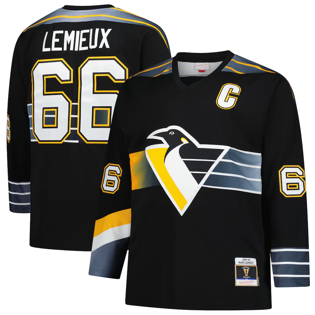 Elroe P.Penguins #66 Mario Lemieux Mitchell & Ness Black 1996-97 Blue Line 2.0 Jerseys