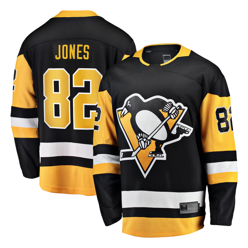 Elroe P.Penguins #82 Caleb Jones Black Home Breakaway Jerseys