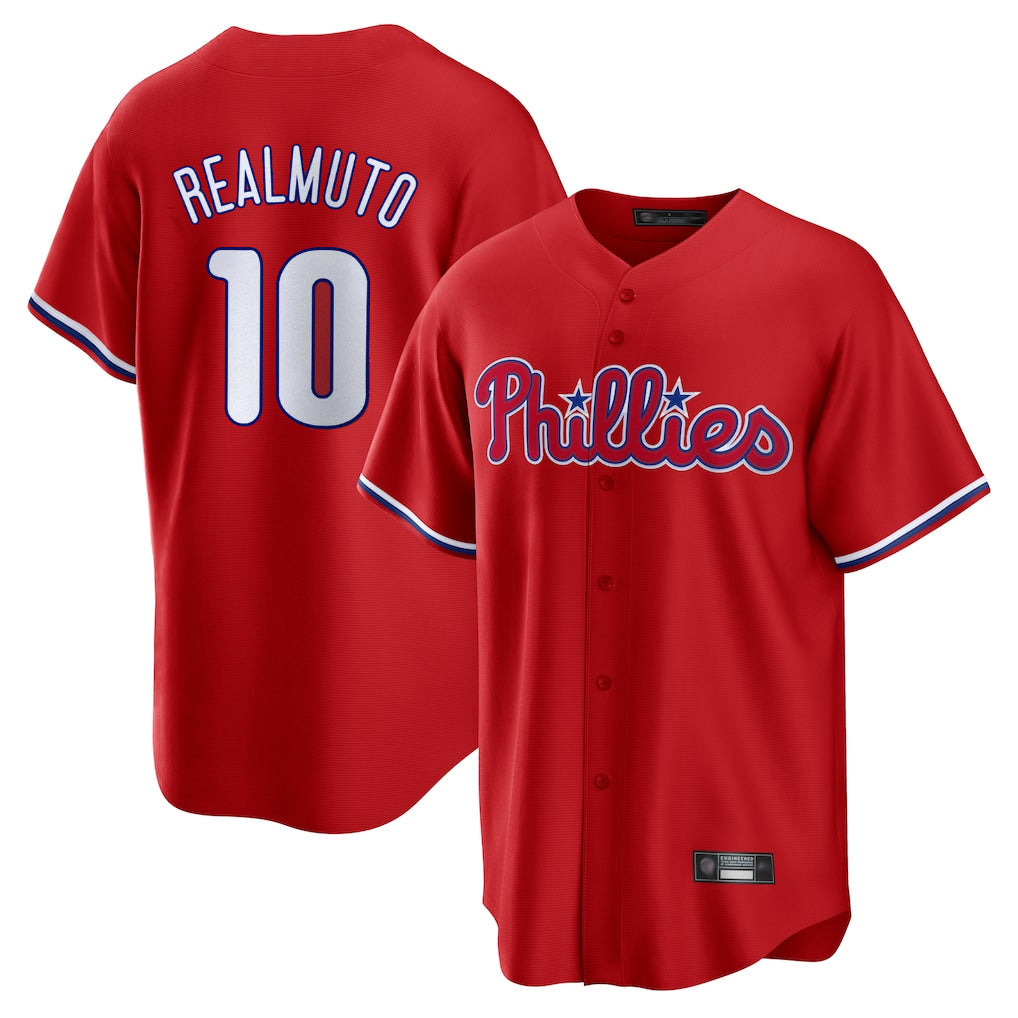 Elroe P.Phillies #10 J.T. Realmuto Player Red Home Game Stitched Jerseys