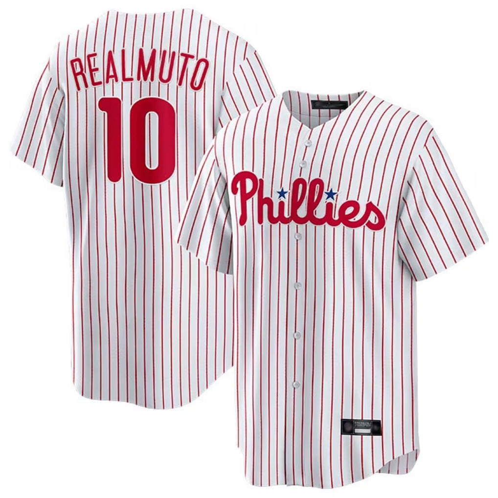 Elroe P.Phillies #10 J.T. Realmuto Player White Home Game Stitched Jerseys