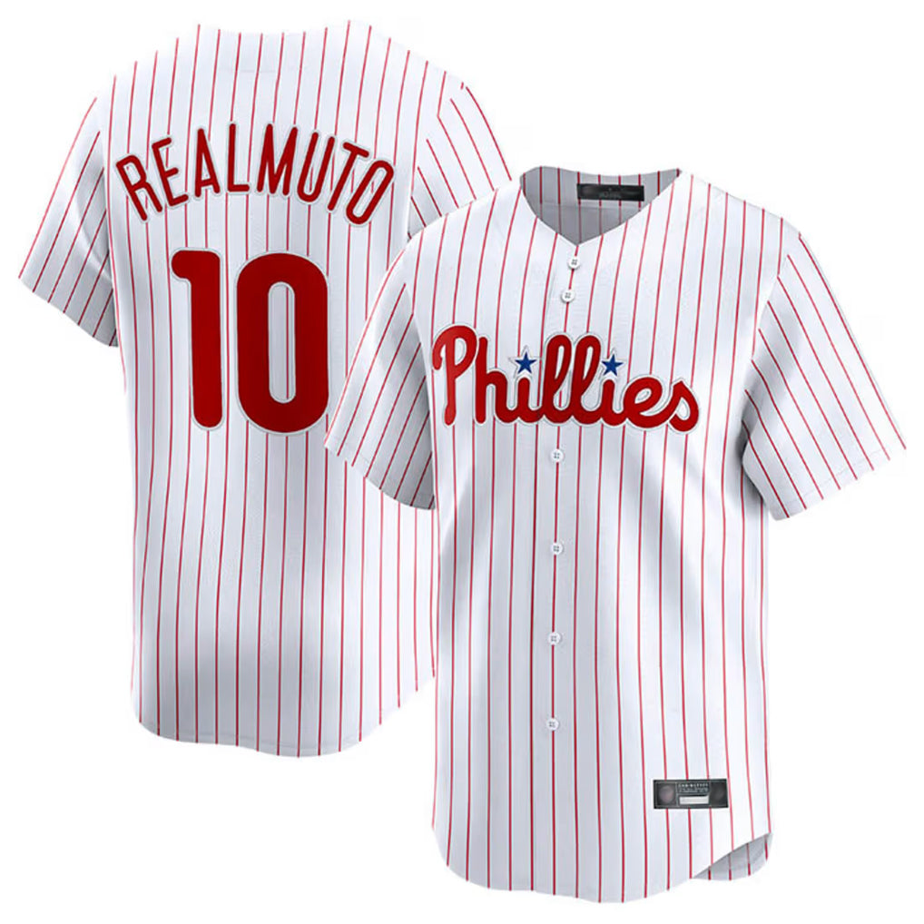 Elroe P.Phillies #10 J.T. Realmuto Player White Home Limited Stitched Jerseys