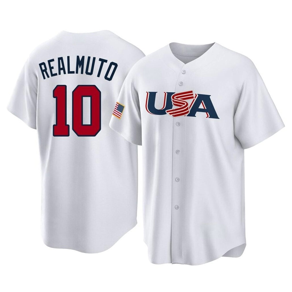 Elroe P.Phillies #10 J.T. Realmuto Player White USA World Classic Home Game Stitched Jerseys