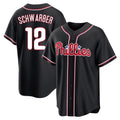 Elroe P.Phillies #12 Kyle Schwarber Player Black Fashion Out Home Game Stitched Jerseys