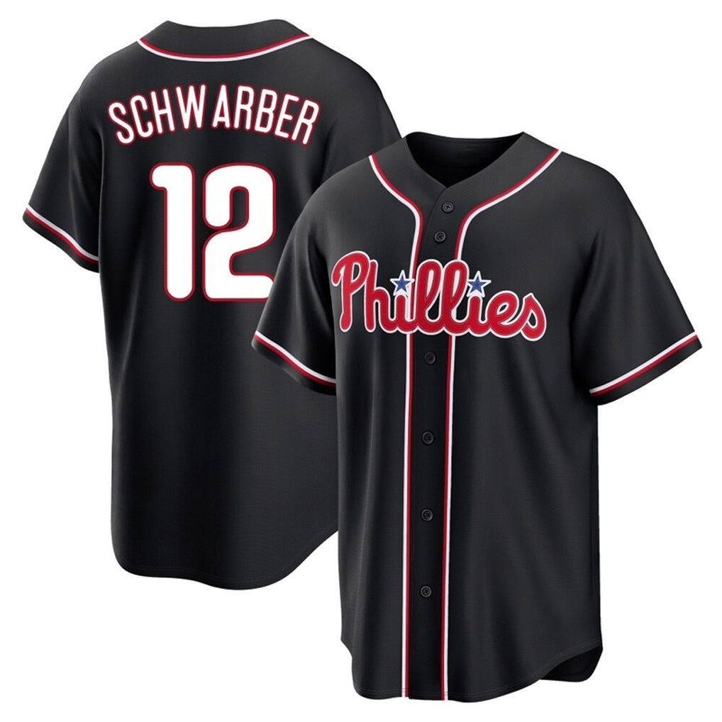 Elroe P.Phillies #12 Kyle Schwarber Player Black Fashion Out Home Game Stitched Jerseys
