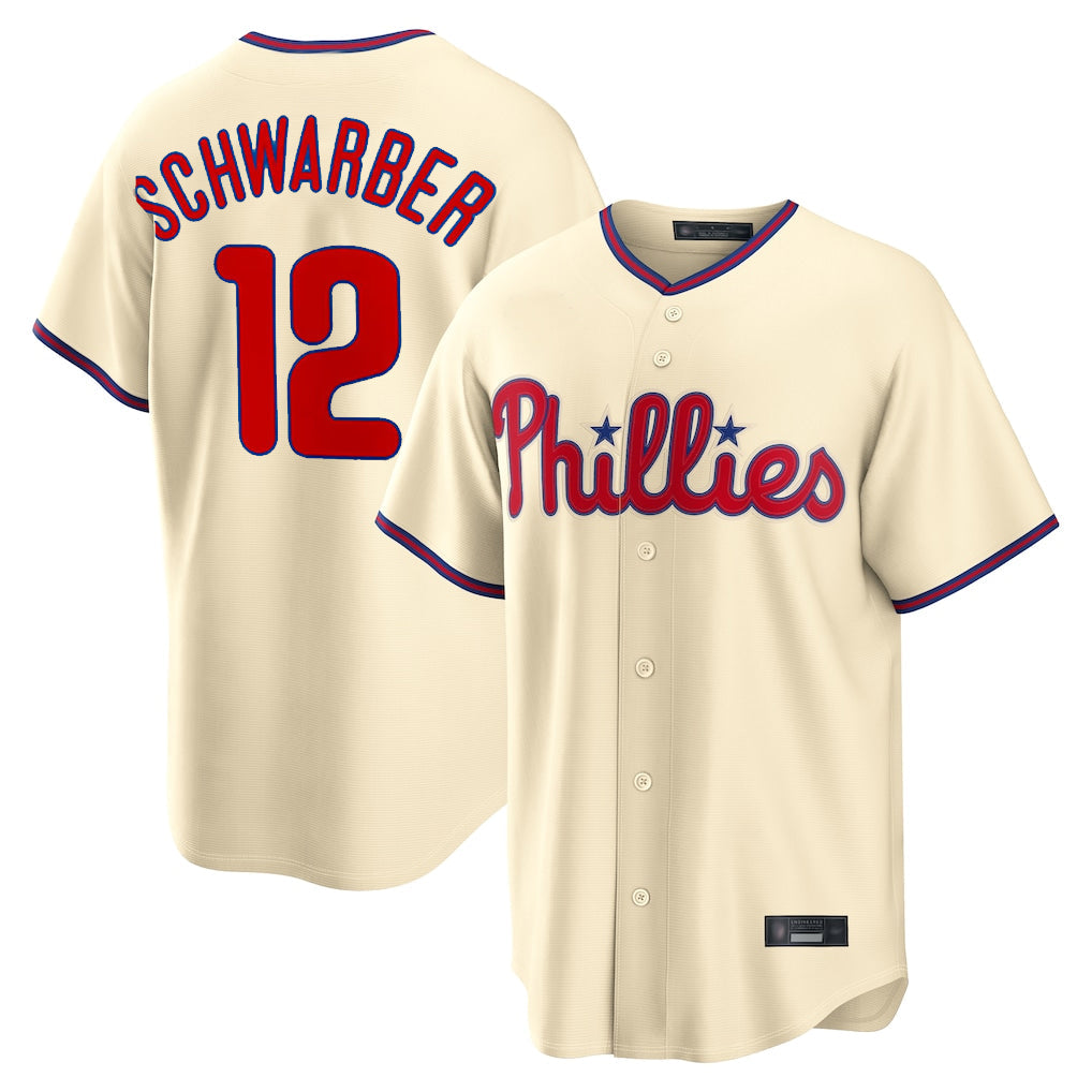 Elroe P.Phillies #12 Kyle Schwarber Player Cream Home Game Stitched Jerseys