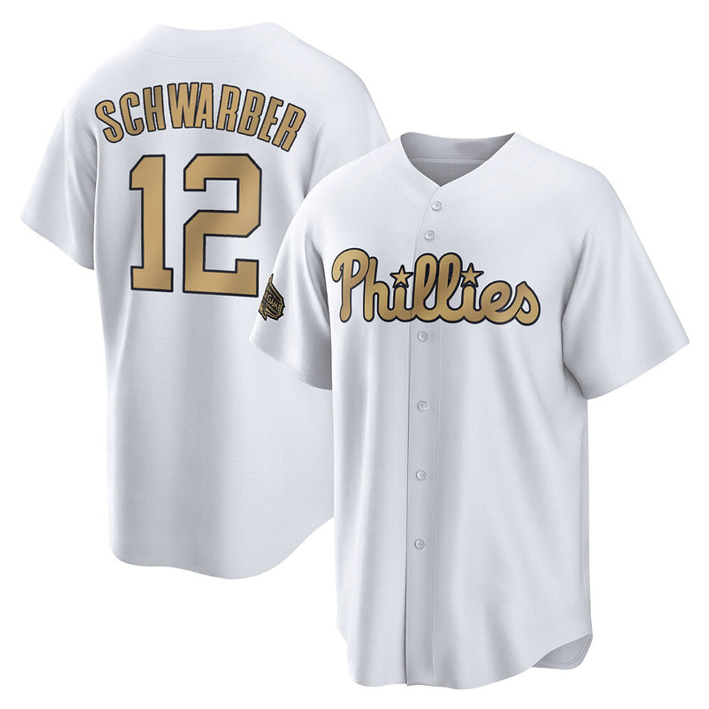 Elroe P.Phillies #12 Kyle Schwarber Player Gold All-Star Home Game Stitched Jerseys