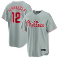 Elroe P.Phillies #12 Kyle Schwarber Player Gray Home Game Stitched Jerseys