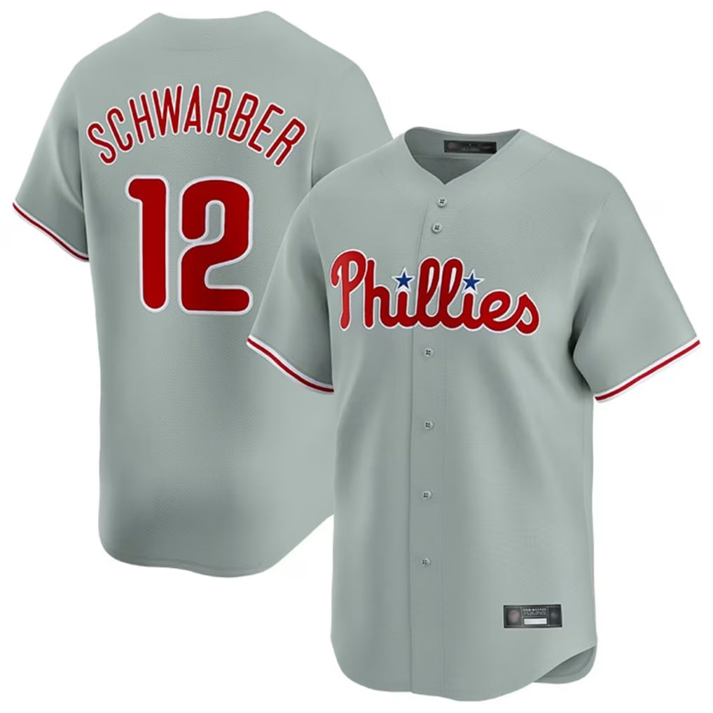Elroe P.Phillies #12 Kyle Schwarber Player Gray Home Limited Stitched Jerseys