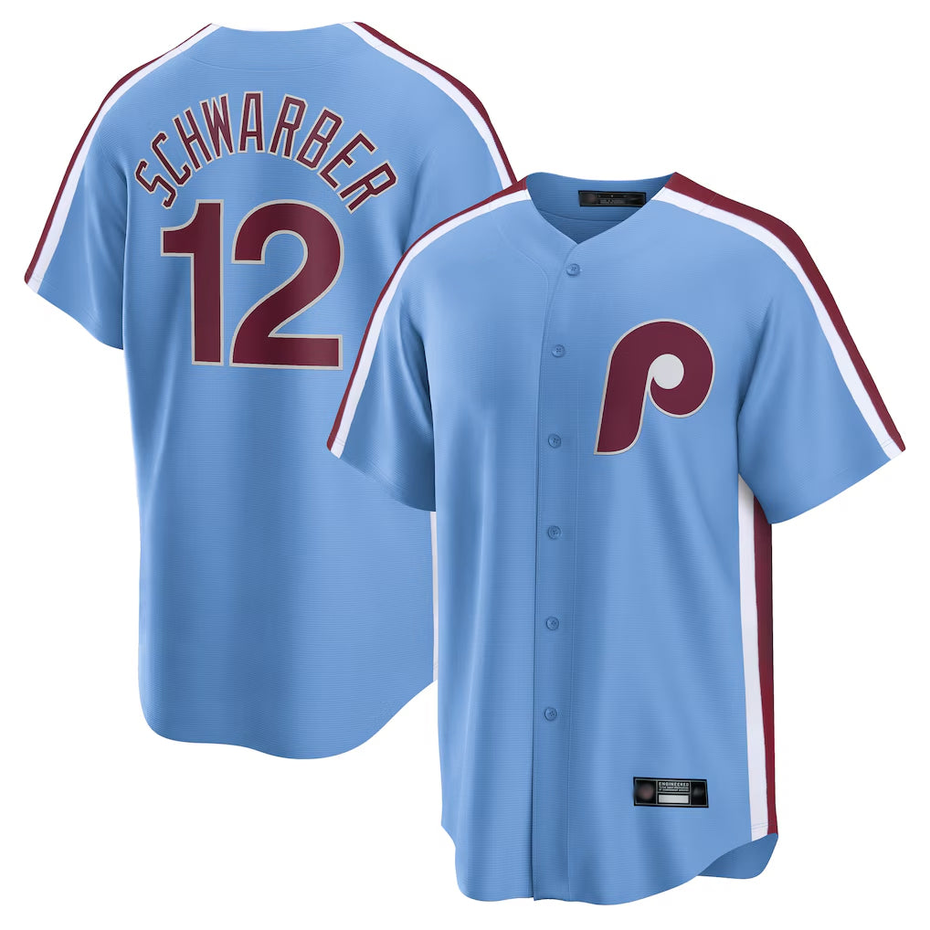 Elroe P.Phillies #12 Kyle Schwarber Player Light Blue Home Game Stitched Jerseys