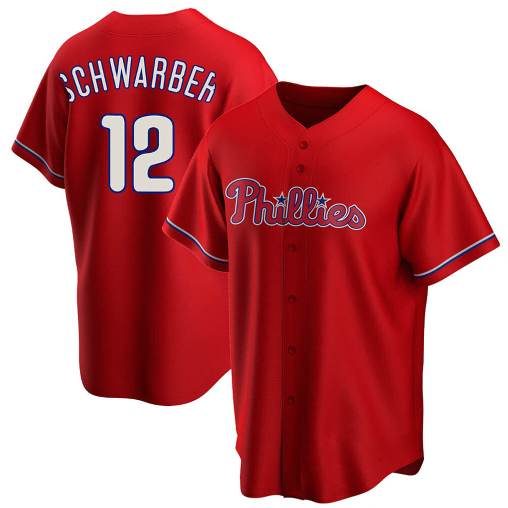 Elroe P.Phillies #12 Kyle Schwarber Player Red Home Game Stitched Jerseys