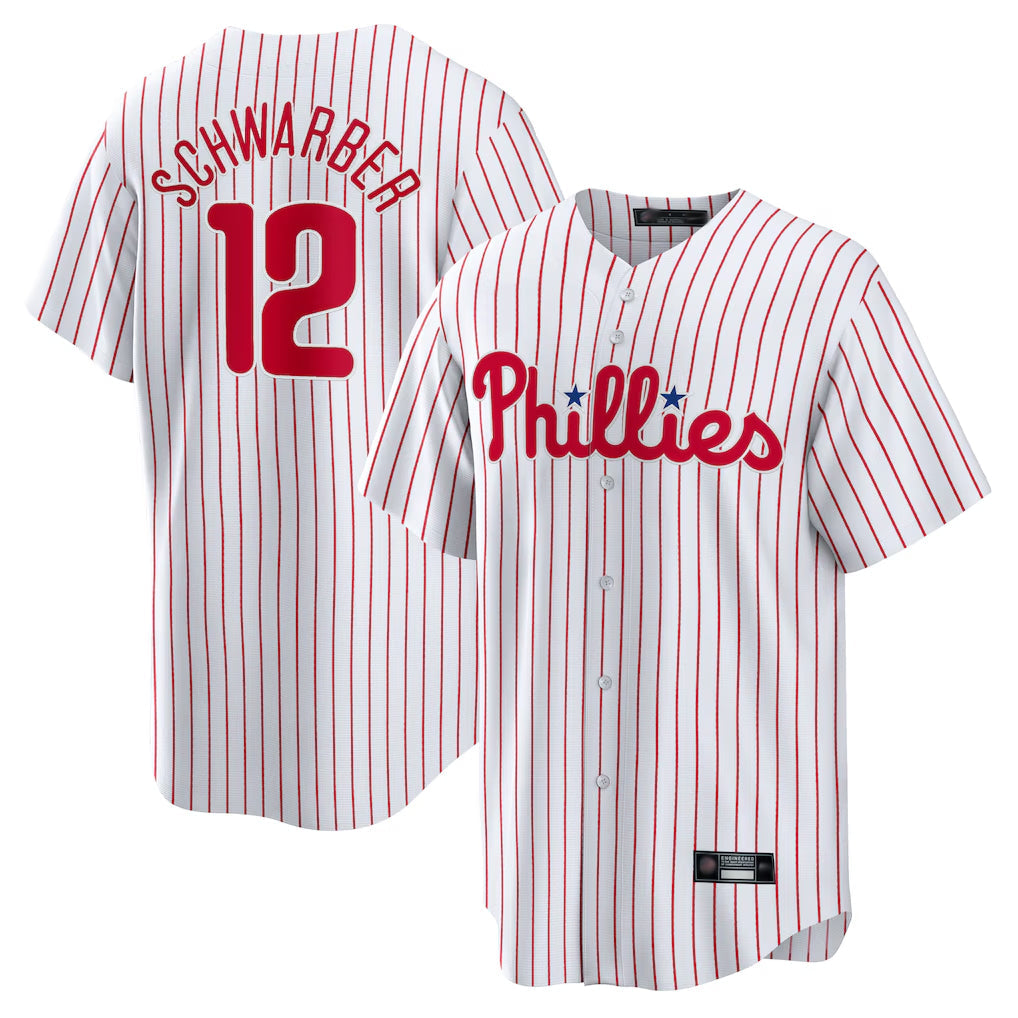 Elroe P.Phillies #12 Kyle Schwarber Player White Home Game Stitched Jerseys