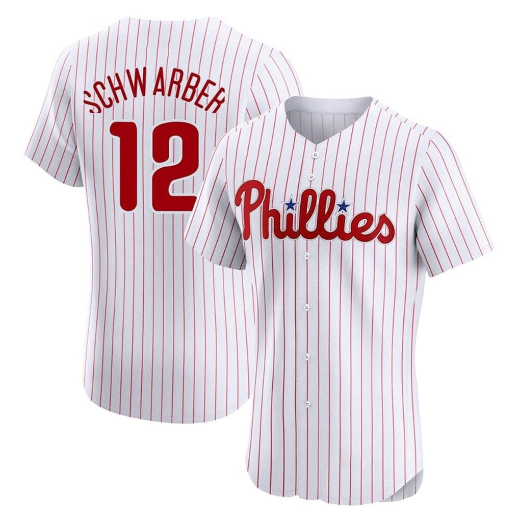Elroe P.Phillies #12 Kyle Schwarber Player White Home Limited Elite Stitched Jerseys