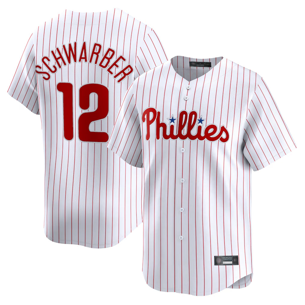 Elroe P.Phillies #12 Kyle Schwarber Player White Home Limited Stitched Jerseys