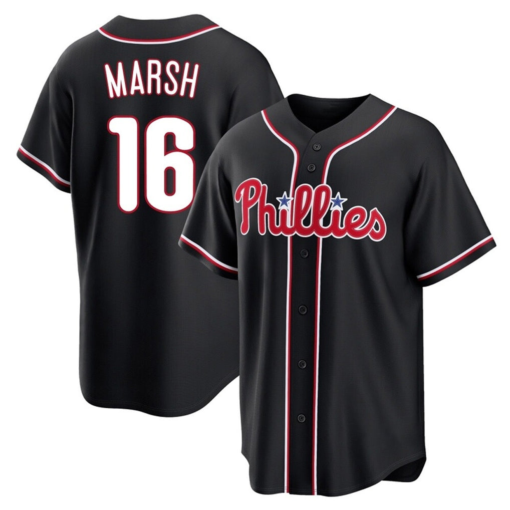 Elroe P.Phillies #16 Brandon Marsh Player Black Fashion Out Home Game Stitched Jerseys