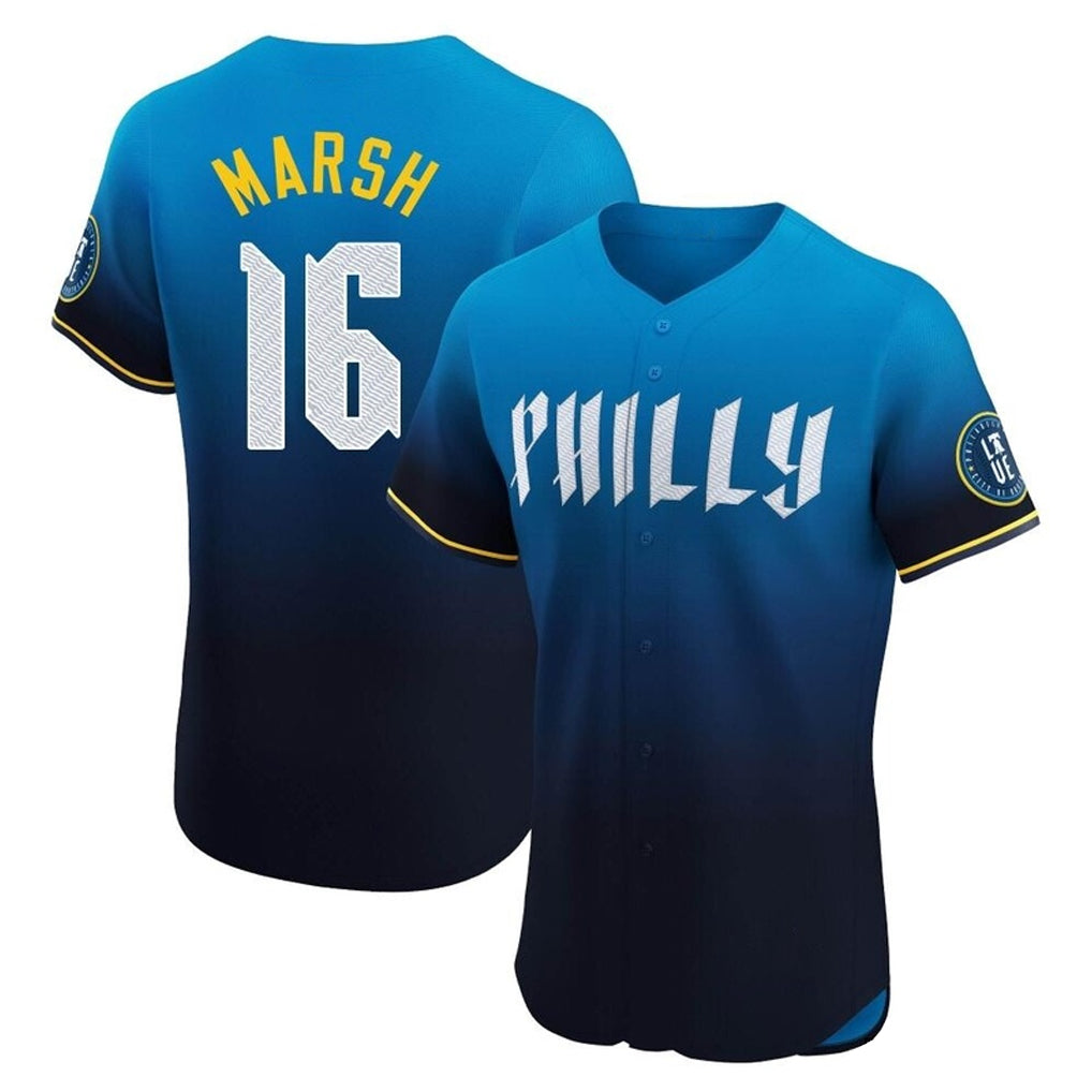 Elroe P.Phillies #16 Brandon Marsh Player Blue City Connect Home Limited Elite Stitched Jerseys
