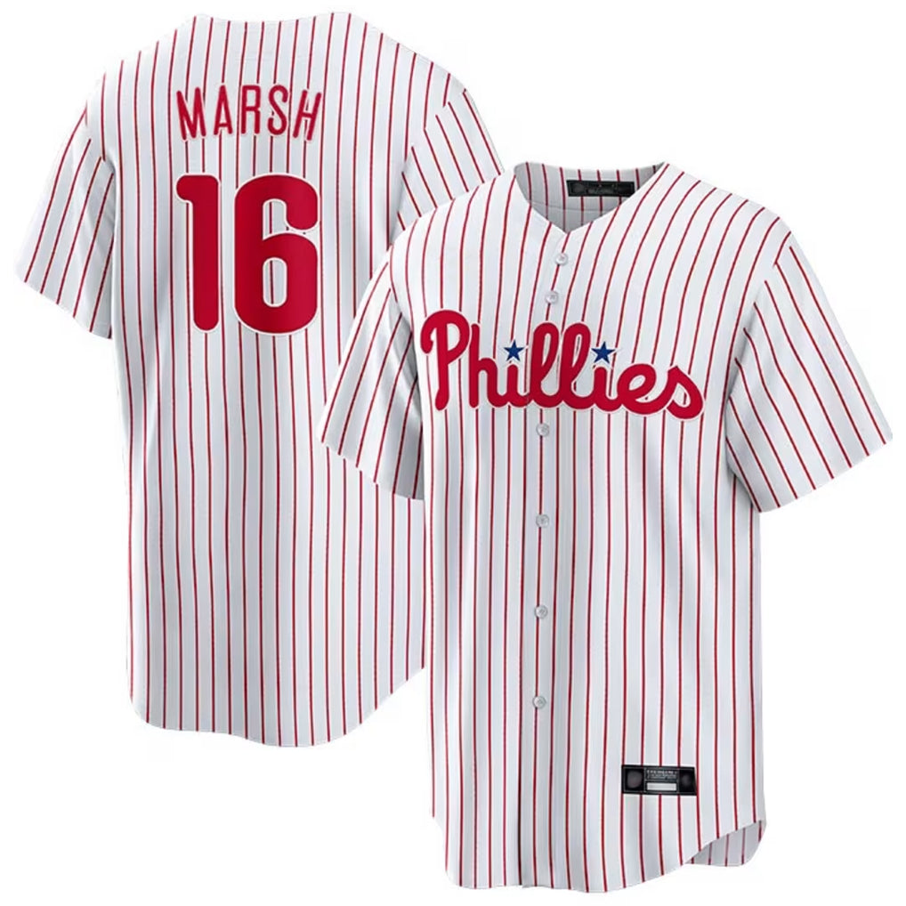 Elroe P.Phillies #16 Brandon Marsh Player White Home Game Stitched Jerseys