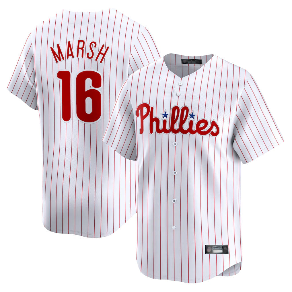 Elroe P.Phillies #16 Brandon Marsh Player White Home Limited Stitched Jerseys