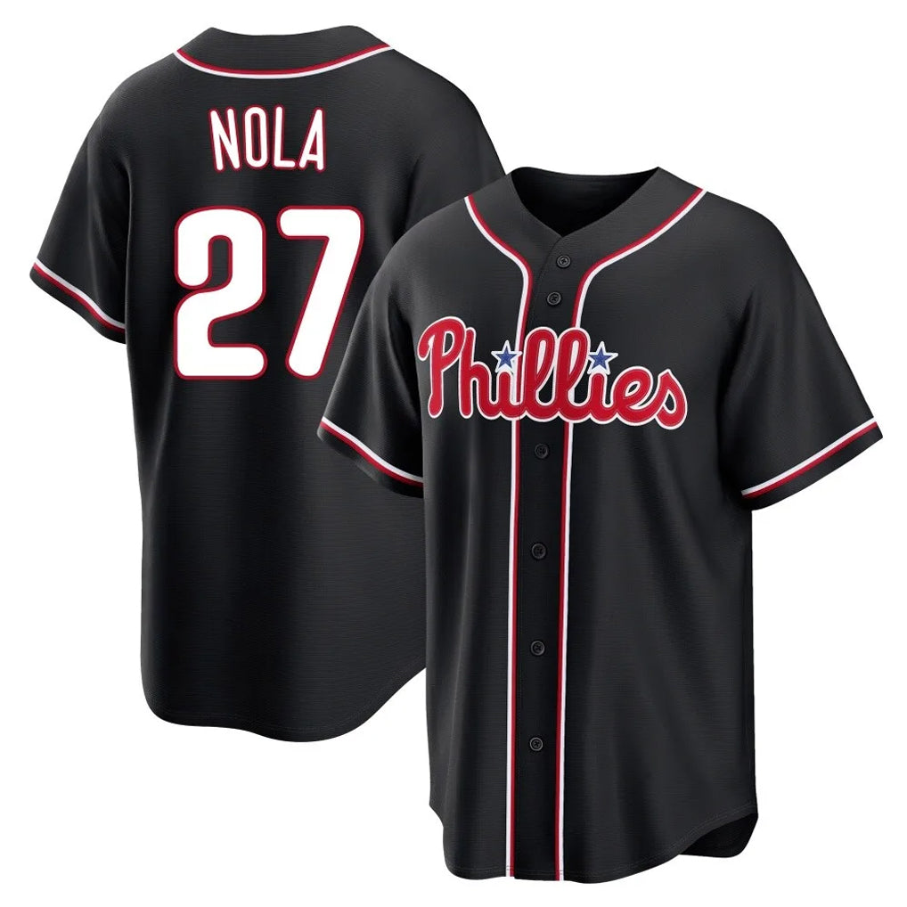 Elroe P.Phillies #27 Aaron Nola Player Black Fashion Out Home Game Stitched Jerseys