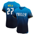 Elroe P.Phillies #27 Aaron Nola Player Blue City Connect Home Limited Elite Stitched Jerseys