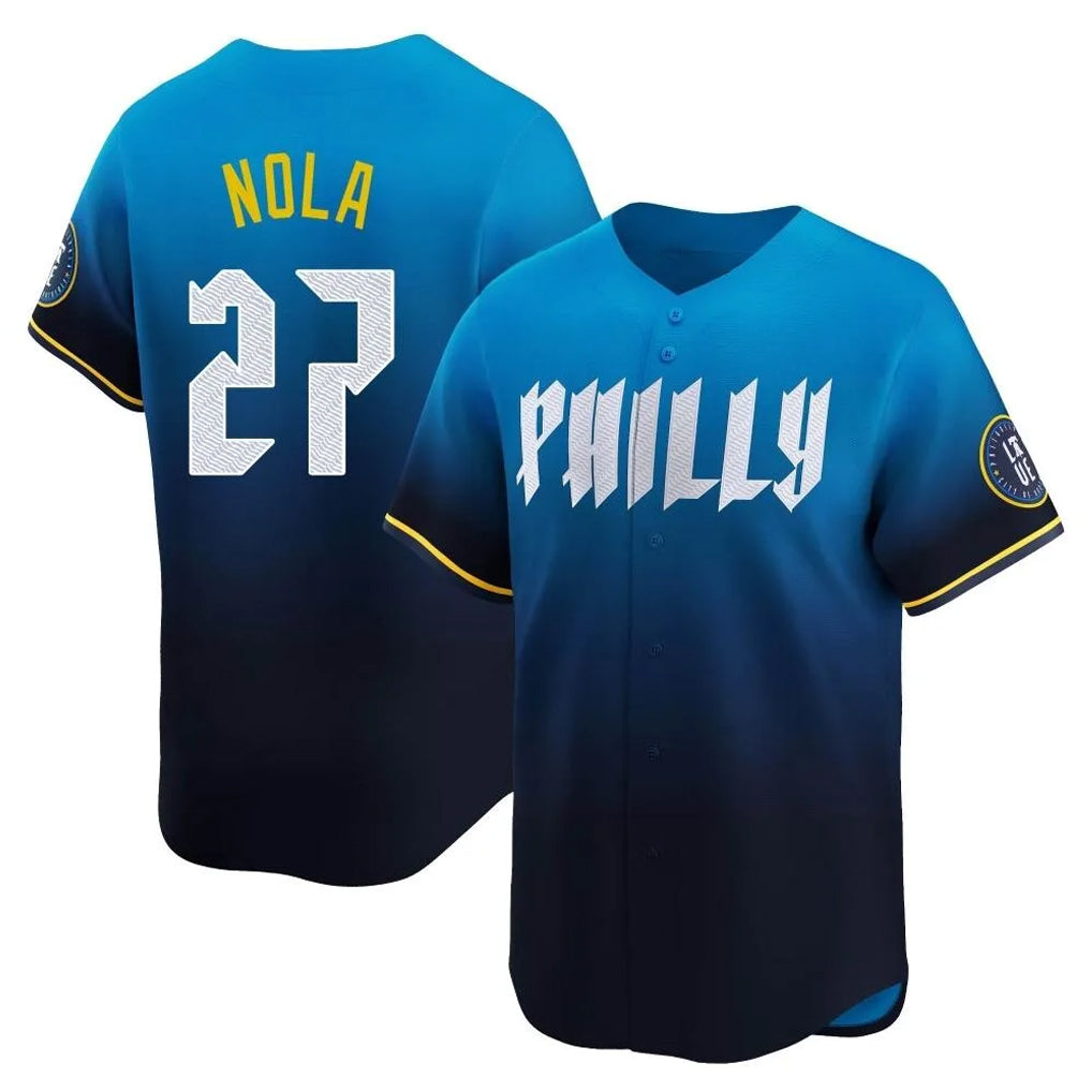 Elroe P.Phillies #27 Aaron Nola Player Blue City Connect Home Limited Stitched Jerseys