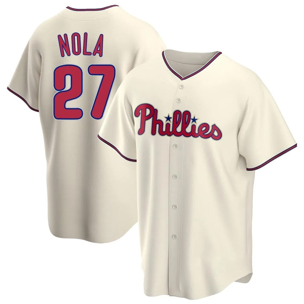 Elroe P.Phillies #27 Aaron Nola Player Cream Home Game Stitched Jerseys