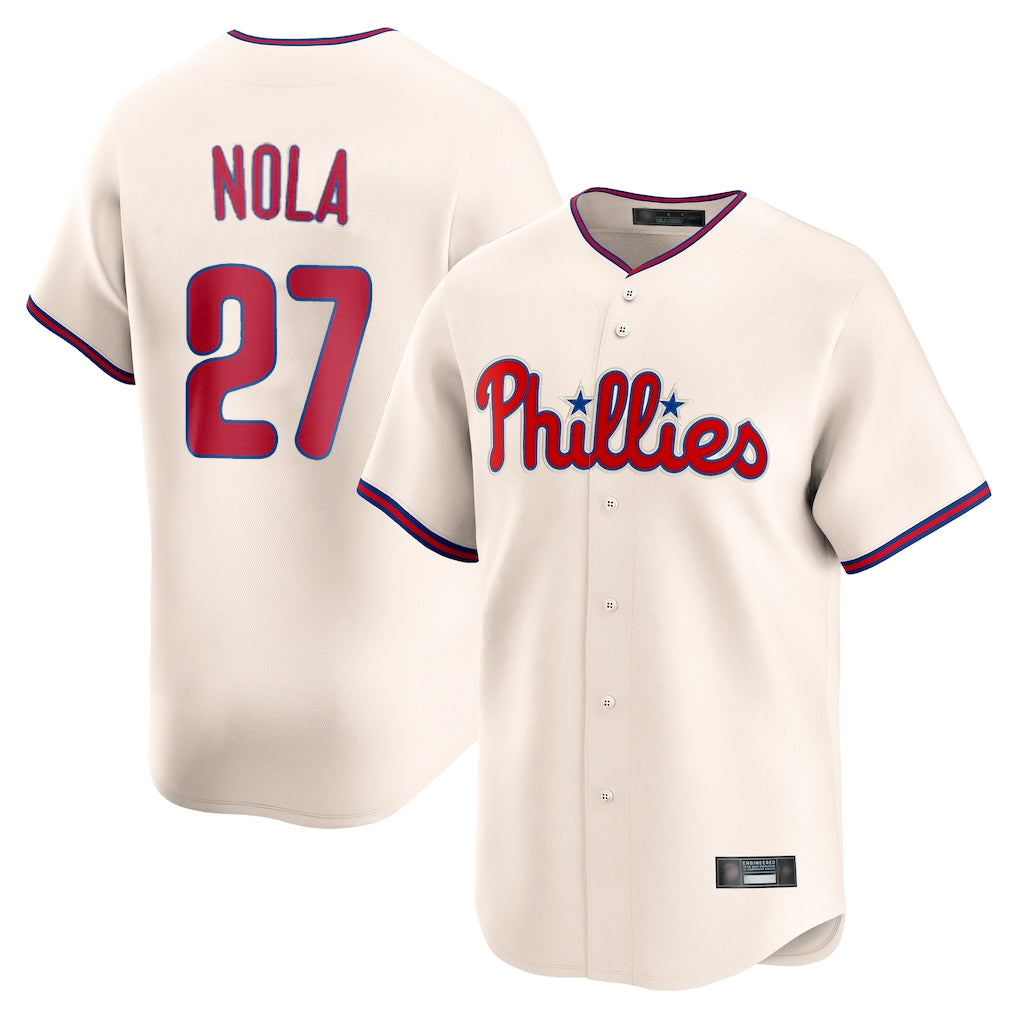 Elroe P.Phillies #27 Aaron Nola Player Cream Home Limited Stitched Jerseys
