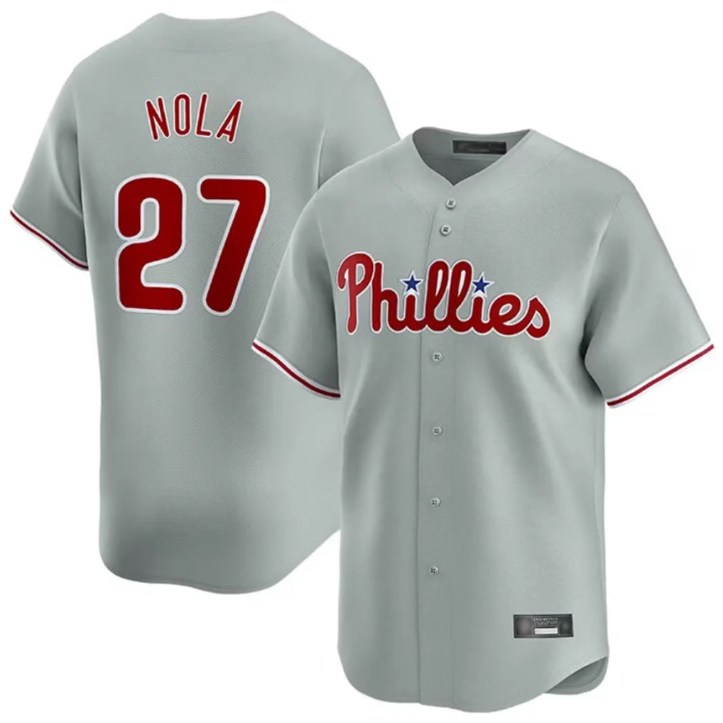 Elroe P.Phillies #27 Aaron Nola Player Gray Home Limited Stitched Jerseys