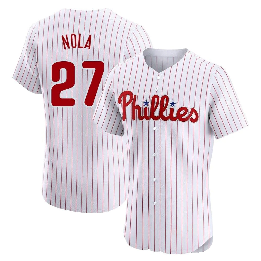 Elroe P.Phillies #27 Aaron Nola Player White Home Limited Elite Stitched Jerseys