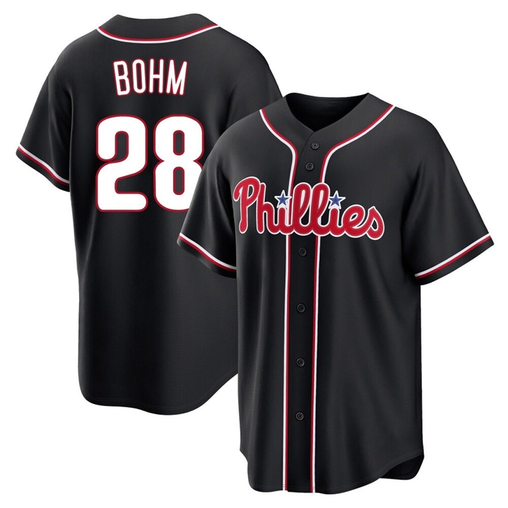 Elroe P.Phillies #28 Alec Bohm Player Black Fashion Out Home Game Stitched Jerseys